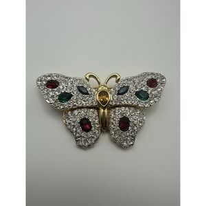 Swarovski Gold Tone Multi Color Crystal Butterfly Brooch Pin Swan Logo 2.5 Inch